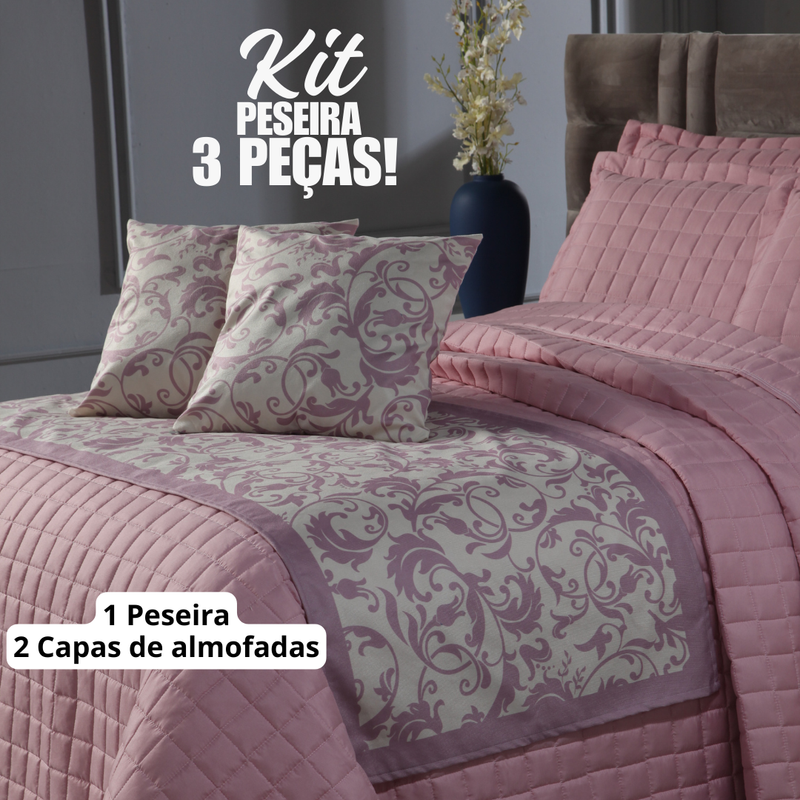 Kit Peseira King Size Mais 2 Capa de Almofadas 43 X 43cm.:rosa