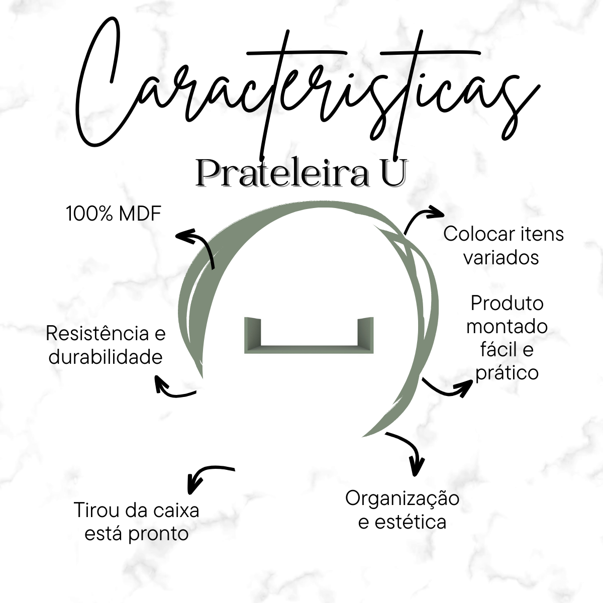 Kit 3 Prateleiras U Decorativas Multiuso em Mdf Plancasa:verde Jade - 7