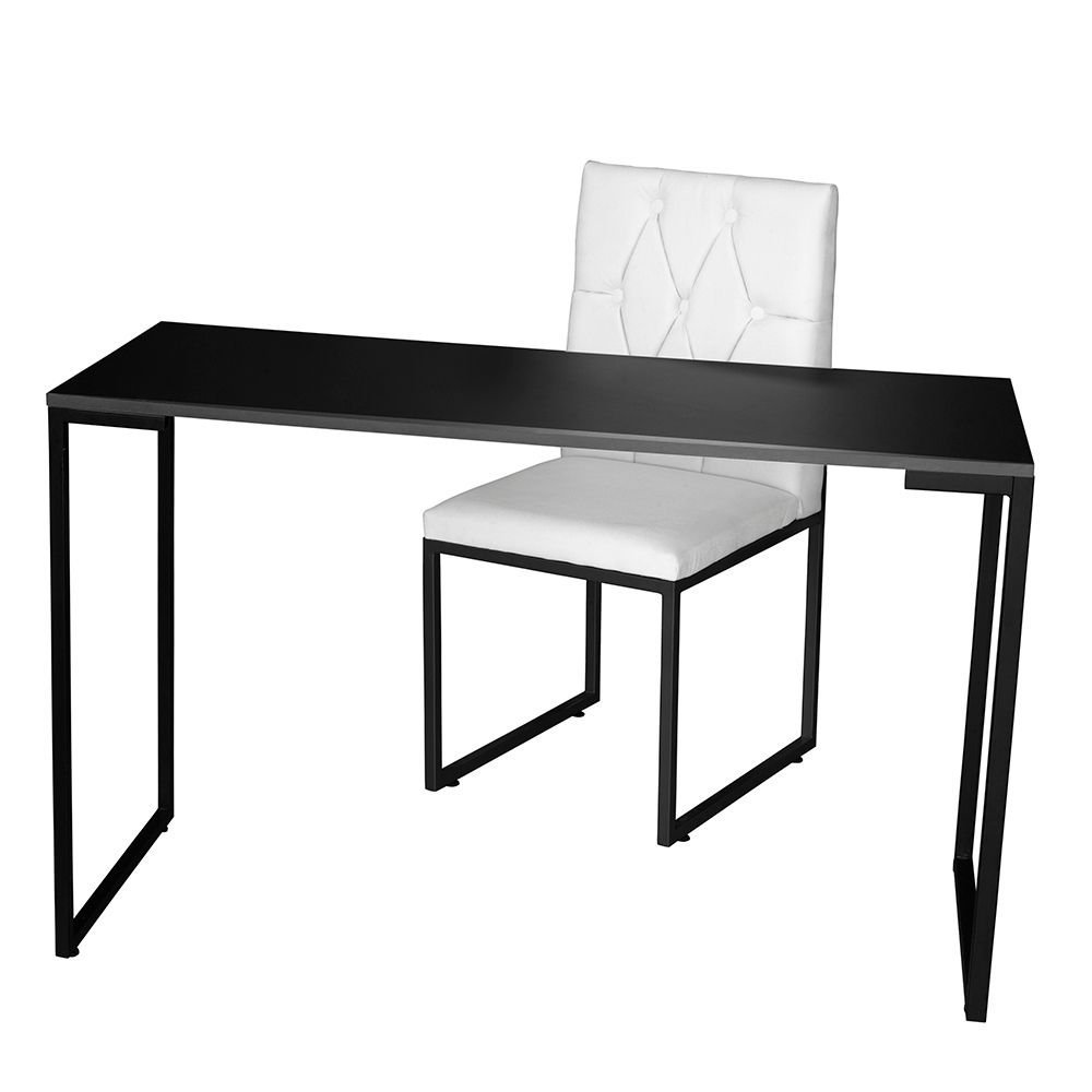 Kit Home Office Mesa Para Escritorio com Cadeira Malta Ferro Preto Corino Branco - Móveis Mafer