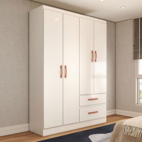 Guarda-roupa Solteiro Boulevard 4 Portas 2 Gavetas Branco - Panorama Móveis