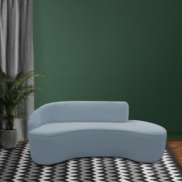 Sofá Curvo 03 Lugares 210cm Braço Direito Eron Bouclê Azul Claro - CasaePoltrona - 2