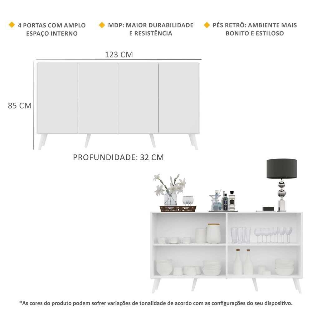 Aparador Buffet Retrô Multimóveis Veneza 4 Portas FG3556 Branco - 4