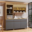 Ver imagem 1 de Cozinha Completa Modulada 3 Peças 4 Portas 3 Gavetas Torre Angular 100% MDF Realeza Premium Cinza/Carvalho/Titânio