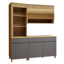 Ver imagem 2 de Cozinha Completa Modulada 3 Peças 4 Portas 3 Gavetas Torre Angular 100% MDF Realeza Premium Cinza/Carvalho/Titânio