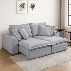 Sofá Espaçoso Retrátil Reclinável com Molas Ensacadas no Assento Tecido Linho Cinza Claro 2,10m