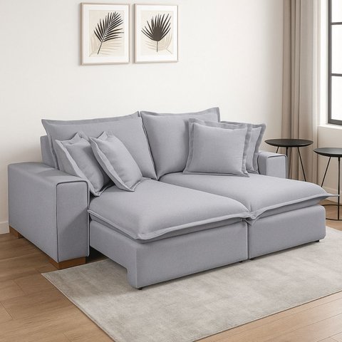 Sofá Espaçoso Retrátil Reclinável com Molas Ensacadas no Assento Tecido Linho Cinza Claro 2,10m