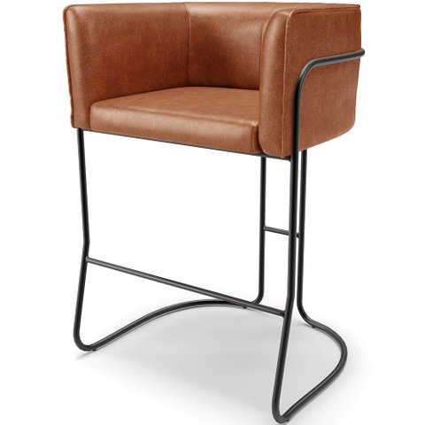 Banqueta Decorativa Fixa Baixa Base de Aço Preto Betina D02 Couríssimo Camel B-14 - Lyam Decor