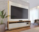 Ver imagem 2 de Home Theater Jordão com Painel Chanfrado c/ LED Nas Prateleiras com Pés - Off White Matte/Freijó