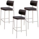 Ver imagem 1 de Kit 03 Banquetas Alta Bar Cozinha Sala de Jantar Aço Branco Kaira C01 Linho Preto Courino Preto - Ly