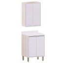 Ver imagem 1 de Kit Armário Aéreo e Balcão 2 Portas 60 Cm Atenas Cinza Cristal