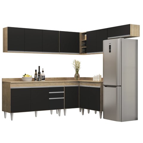 Armário de Cozinha Modulado de Canto 7 Peças Cp23 Balcão com Tampo Castanho/preto - Lumil Lumil Móve