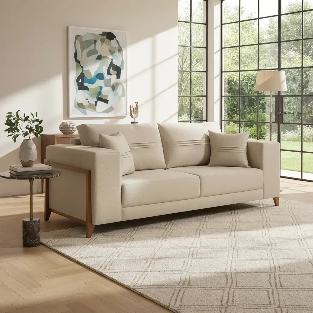 Sofá Fixo 4 lugares  2,00m Linho Bege