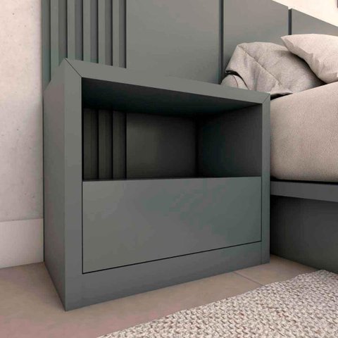 Mesa de Cabeceira 67cm Gaveta e Nicho Cs 100% Mdf Casa Lar Cor:cinza Sagrado