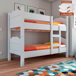 Beliche Madrid com Grades de Proteção e Cama Removível - Branco com 2 Colchões - 1