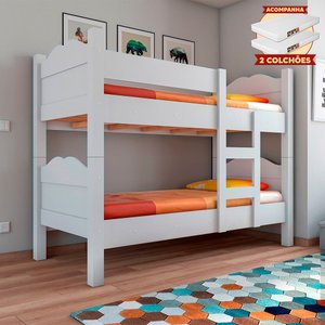 Beliche Madrid com Grades de Proteção e Cama Removível - Branco com 2 Colchões