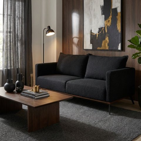Sofá 2 Lugares Decorativo Atlas 1,60cm Pés Retro Linho Boucle Preto 3203 - Vimont Moveis