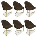 Ver imagem 1 de Kit 06 Cadeiras Poltrona de Jantar Bela Suede Base Metálica Industrial Dourado - Pallazio