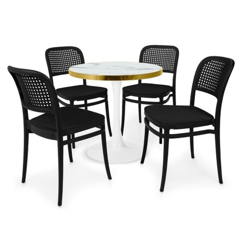 Conjunto Mesa de Jantar Redonda Majestic 70cm Branca com 4 Cadeiras Roma - All Black