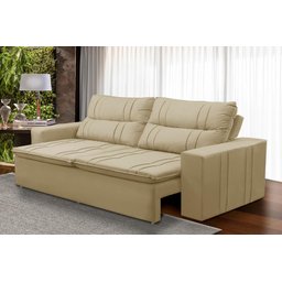 Sofá Retrátil e Reclinável 3 lugares com Molas 1,80m Ester Suede Bege Adonai Estofados - 1