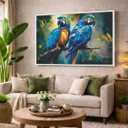 Ver imagem 1 de Quadro Grande Casal de Araras Azul Arte Vibrante 153x103