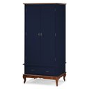 Ver imagem 1 de Guarda Roupa Solteiro 2 Portas 1 Gaveta 60406 Linz Móveis - Azul Petróleo/Imbuia