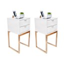 Ver imagem 1 de Kit 2 Mesas Cabeceira Industrial 30cm Branco Eco 2 Gavetas Base Metal Dourado Lateral Cama