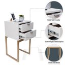 Ver imagem 3 de Kit 2 Mesas Cabeceira Industrial 30cm Branco Eco 2 Gavetas Base Metal Dourado Lateral Cama