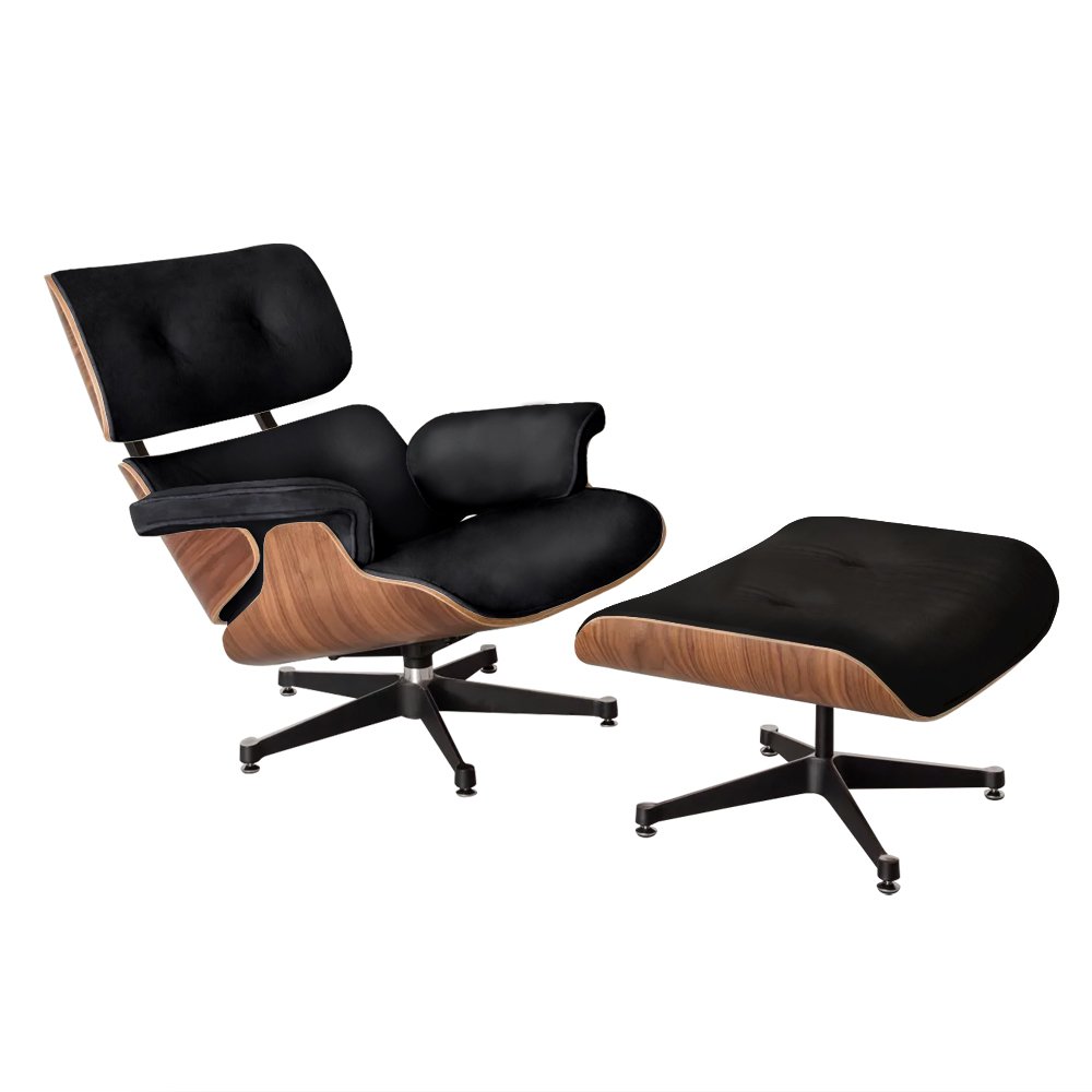 Poltrona Charles Eames com Puff Couro Legítimo Preto - 3