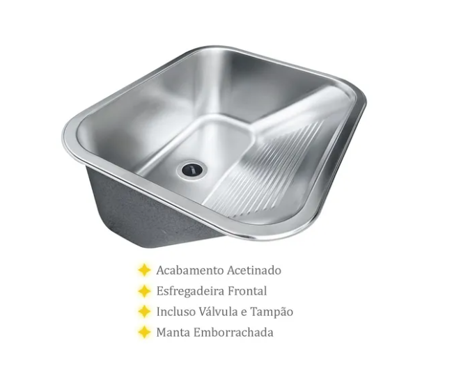 Tanque Inox Lavanderia 55x45 com Válvula e Sifão Aço Inox - Brinovar - 3