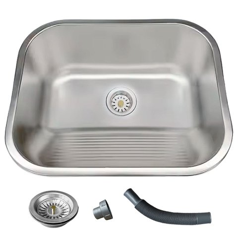 Tanque Inox Lavanderia 55x45 com Válvula e Sifão Aço Inox - Brinovar