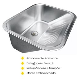 Tanque Inox Lavanderia 55x45 com Válvula e Sifão Aço Inox - Brinovar - 6