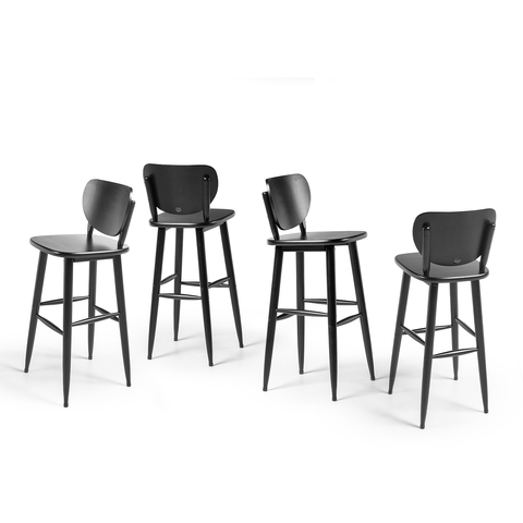 Kit 4 Banquetas Pretas Altas para Cozinha Área Gourmet em Madeira com Encosto