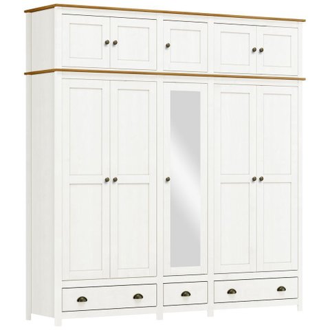 Guarda Roupa Casal 10 Portas com Espelho e Maleiro Mazzaro F06 Branco Freijó - Lyam Decor