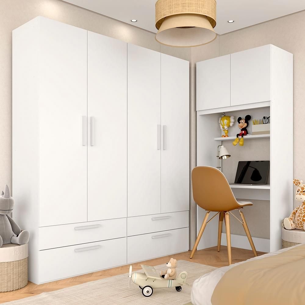 Guarda Roupa Modulado Infantil com Escrivaninha Joy Branco - M.a Branco ...