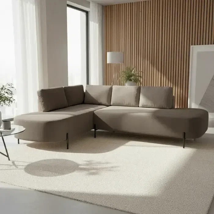 Ver imagem 1 de Sofá de Canto Orgânico 4 Lugares 265cm Base de Ferro Chaise Esquerda Luna