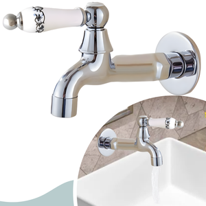 Torneira de Parede Vintage para Banheiro Lavabo Lavatorio em Metal na Cor Cromada Brilhante com Arej