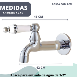 Torneira de Parede Vintage para Banheiro Lavabo Lavatorio em Metal na Cor Cromada Brilhante com Arej - 2