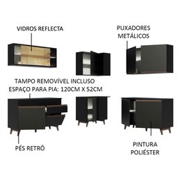 Armário de Cozinha Completa de Canto 382cm Preto Reims Madesa 01 - 5