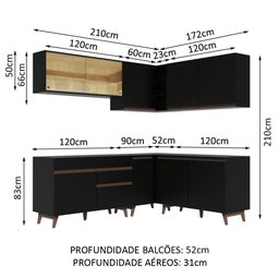 Armário de Cozinha Completa de Canto 382cm Preto Reims Madesa 01 - 4