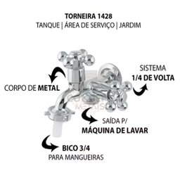 Torneira Maquina de Lavar Tanque 2 Saidas Metal Cromada 1428 - 2