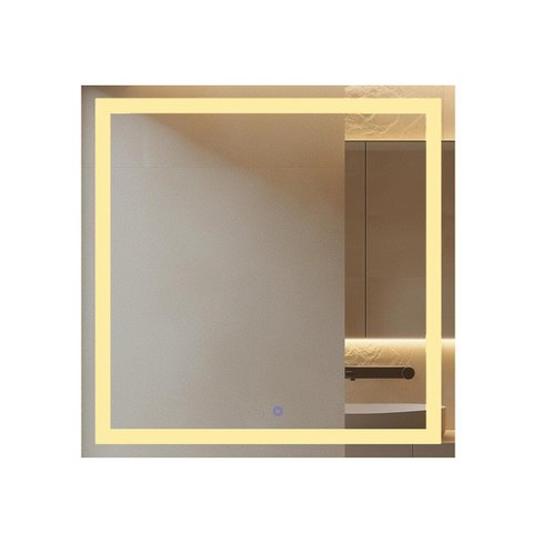 **Espelho Quadrado 80x80 cm LED 3 Cores Jateado Touch Moderno**