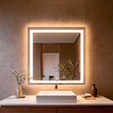 Ver imagem 2 de **Espelho Quadrado 80x80 cm LED 3 Cores Jateado Touch Moderno**