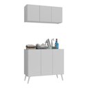 Ver imagem 1 de Conjunto Lavanderia Retrô Multiuso Armário Aéreo e Balcão 3 Portas Multimóveis Mp5050 Branco