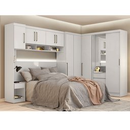 Jogo de Quarto Modulado Firenze de Casal Branco 5 Pçs Roupeiro de Canto em L + Mesa de Cabeceira - 2
