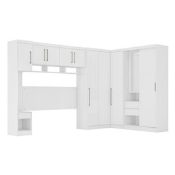 Jogo de Quarto Modulado Firenze de Casal Branco 5 Pçs Roupeiro de Canto em L + Mesa de Cabeceira - 1