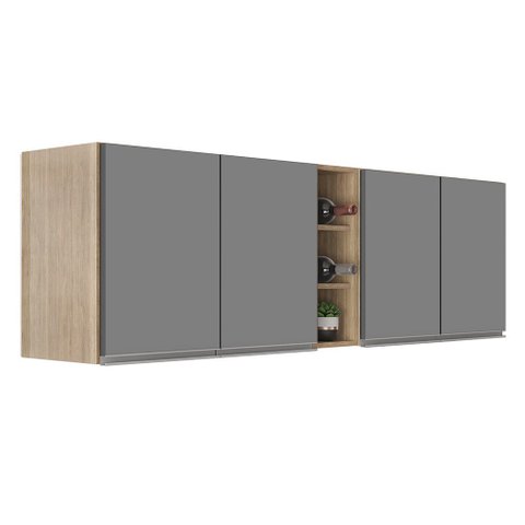 Kit 2 Armários Aéreos Califórnia 80cm e Nicho Garrafeiro 20cm Riad Castanho/cinza - Lumil