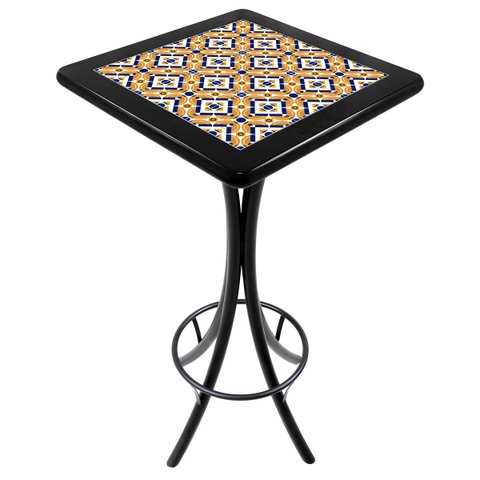 Mesa Madeira Azulejo 60x60cm - Bistrô Fixa 98cm - Preta - Anos Dourados