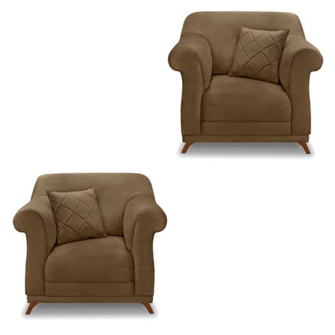 Kit 2 Poltronas Para Sala de Estar Vênus Suede Caramelo Pés Castanho - Pallazio