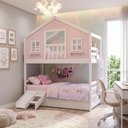 Ver imagem 2 de Treliche Casinha Dos Sonhos com Varanda e Kit Escorregador Madeira Maciça Rosa/ Branco Housin