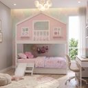 Ver imagem 1 de Treliche Casinha Dos Sonhos com Varanda e Kit Escorregador Madeira Maciça Rosa/ Branco Housin
